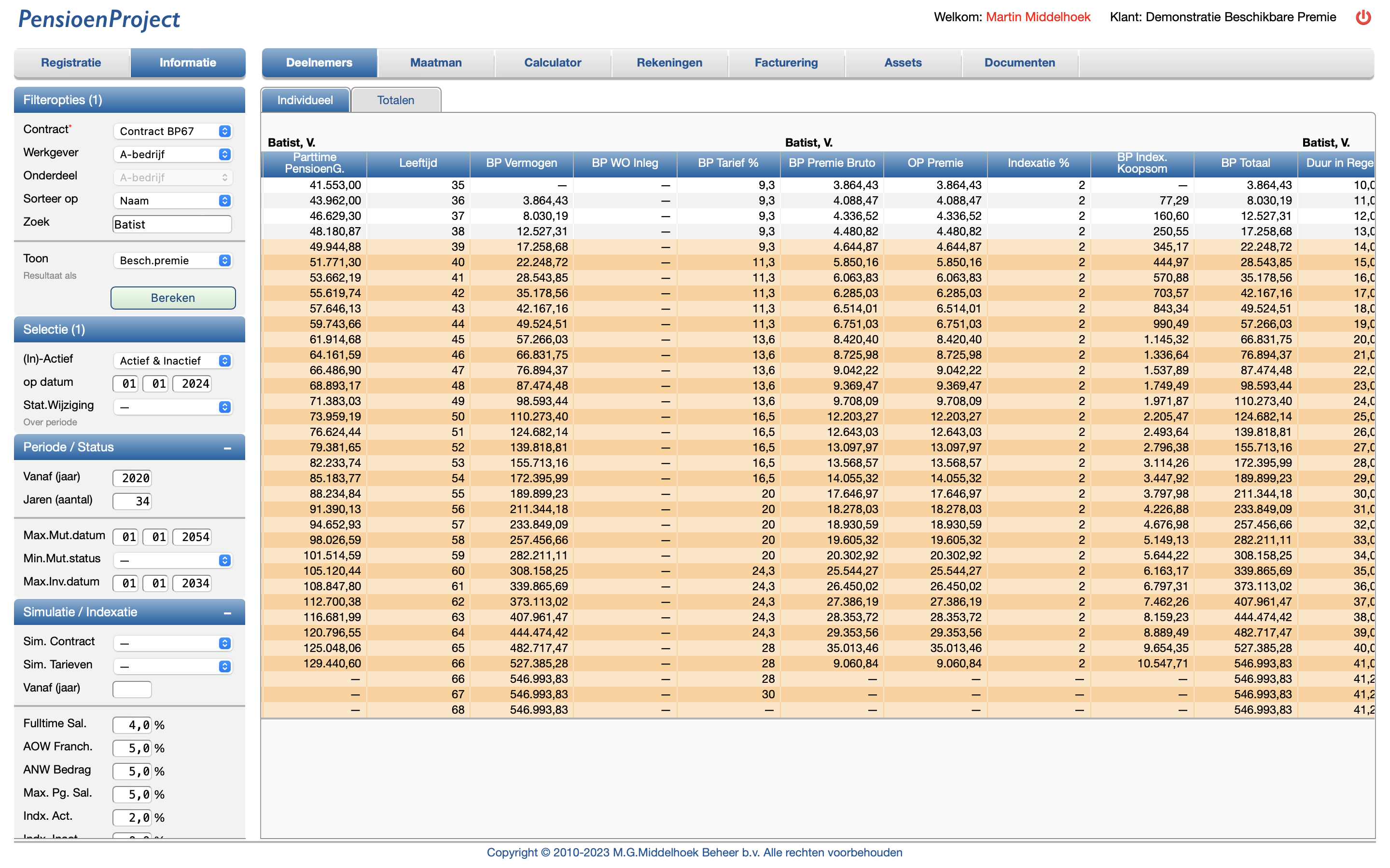 PensioenProject Deelnemer BP Projectie