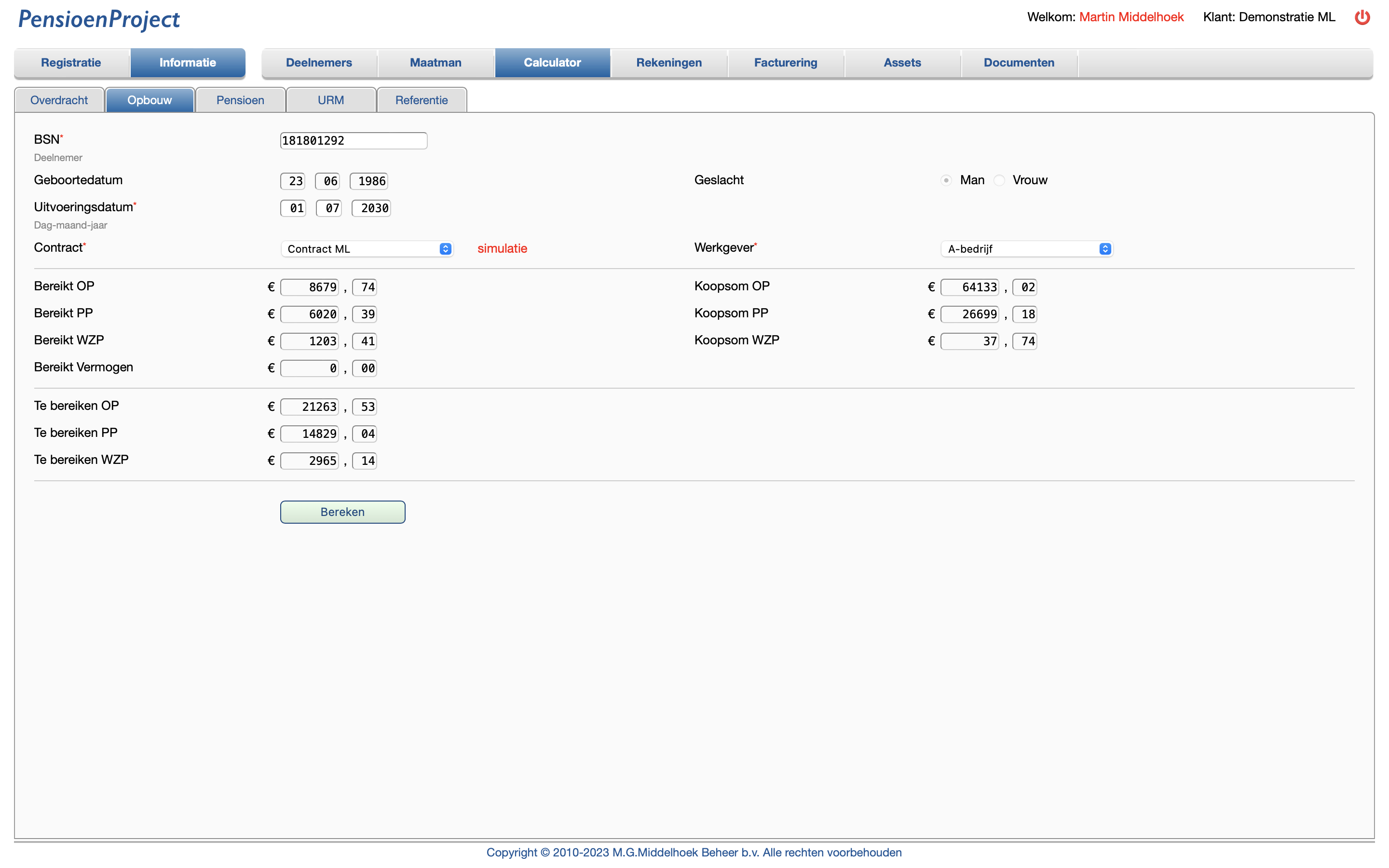 PensioenProject Calculator Opbouw