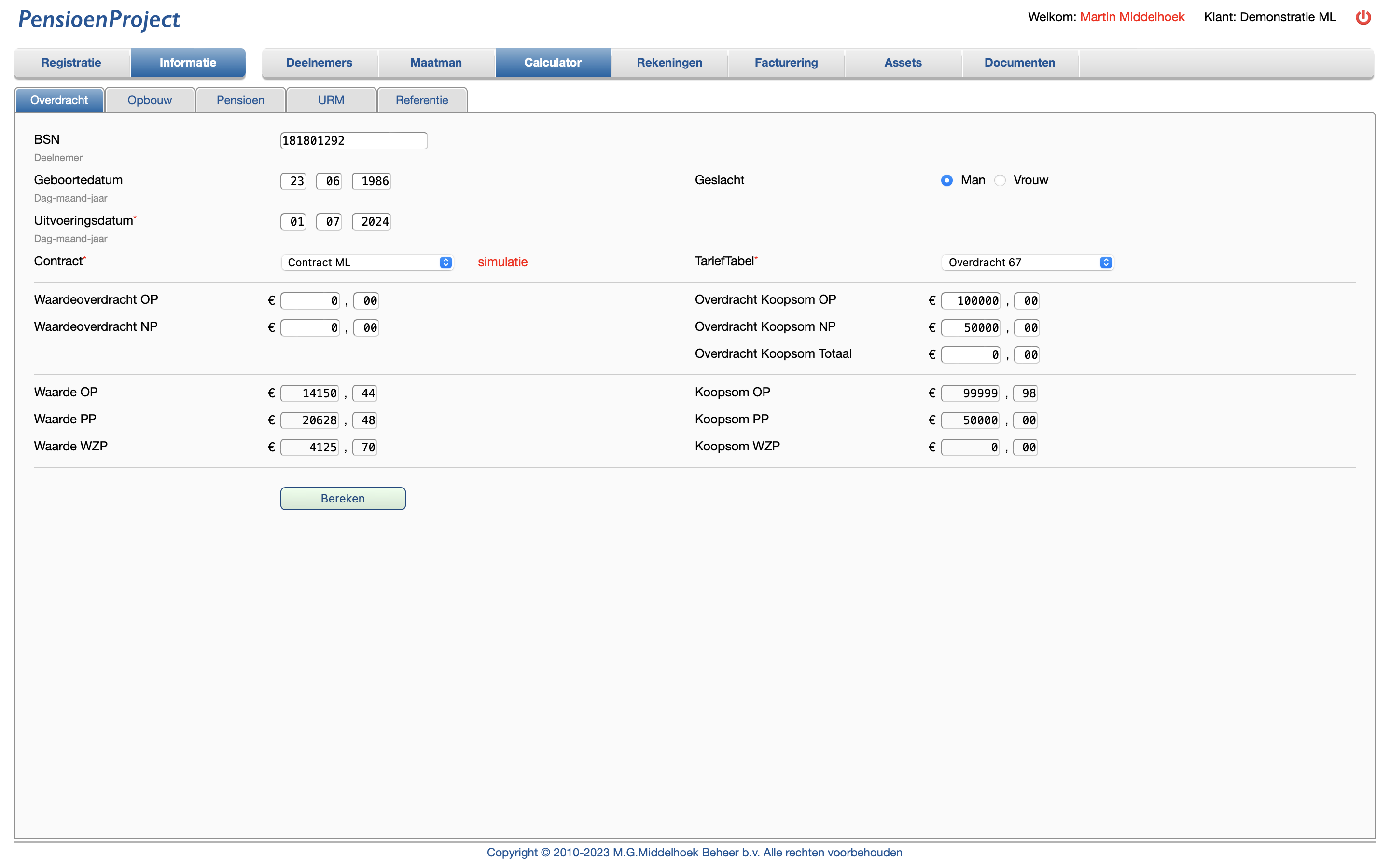 PensioenProject Calculator Waardeoverdracht