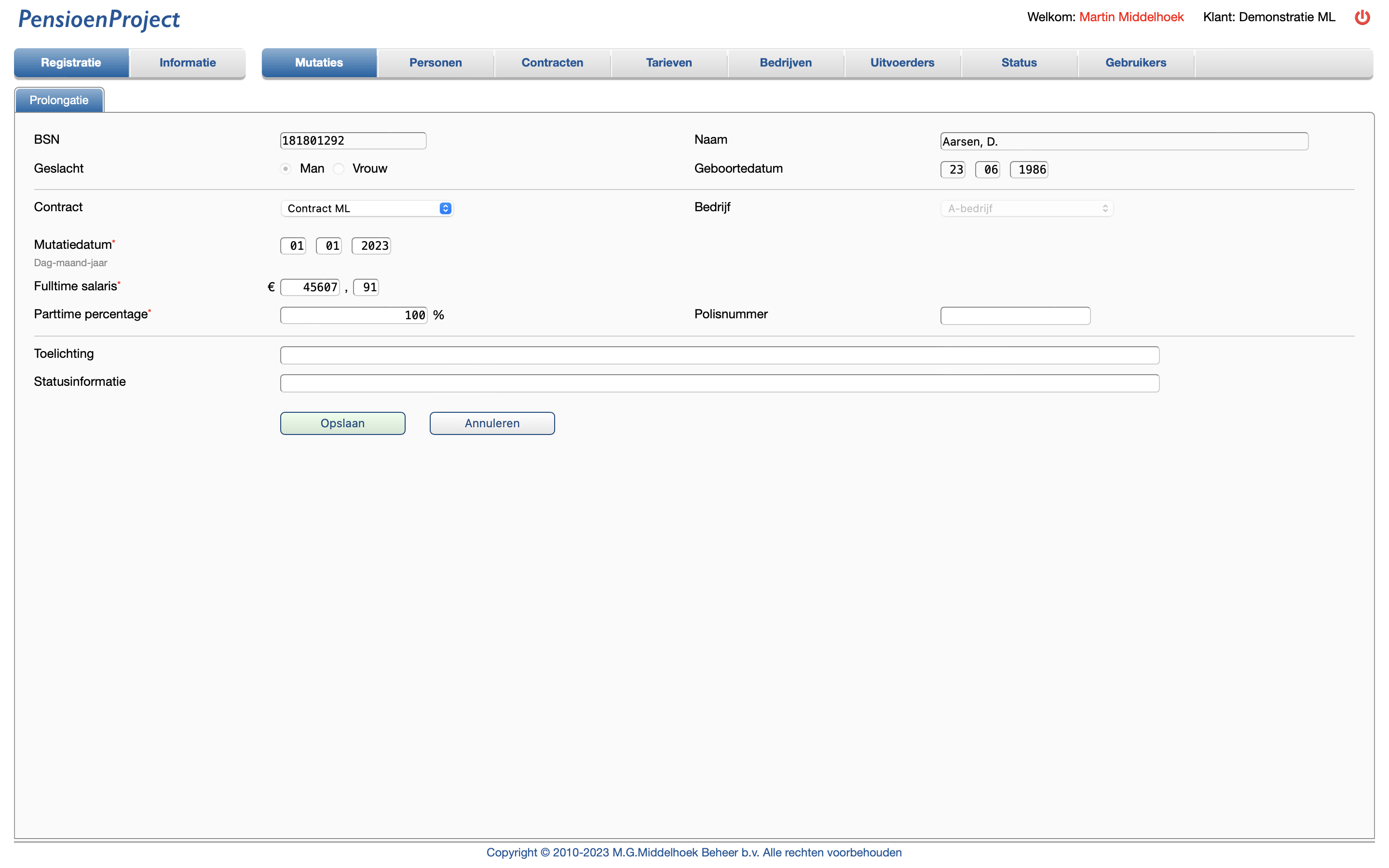 PensioenProject Prolongatie