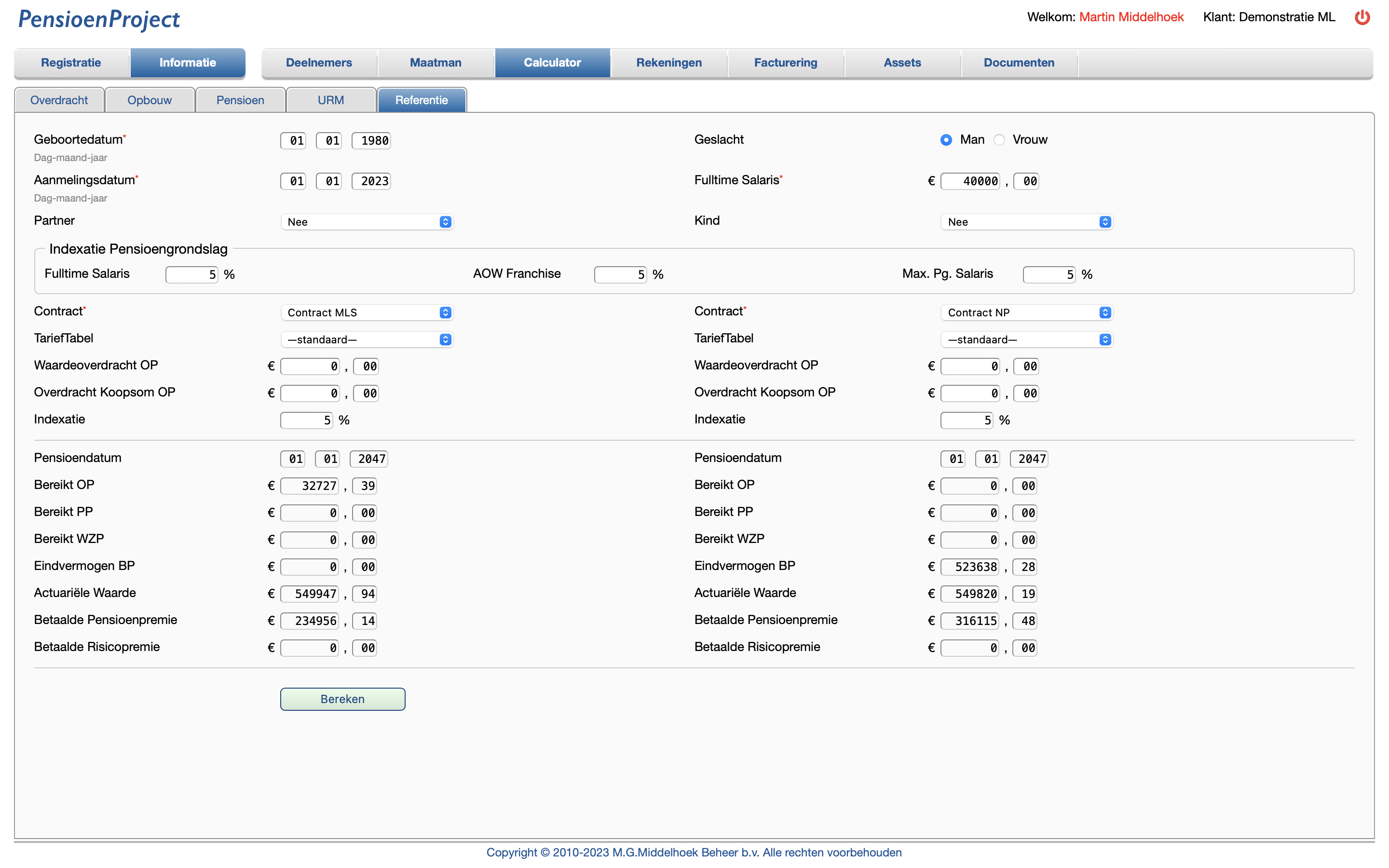PensioenProject Calculator Referentie